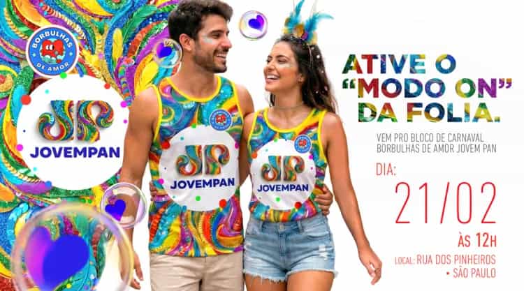 A Jovem Pan estreia no Carnaval de Rua de São Paulo como patrocinadora oficial do bloco Borbulhas de Amor, que passa a se chamar Bloco Borbulhas de Amor Jovem Pan.